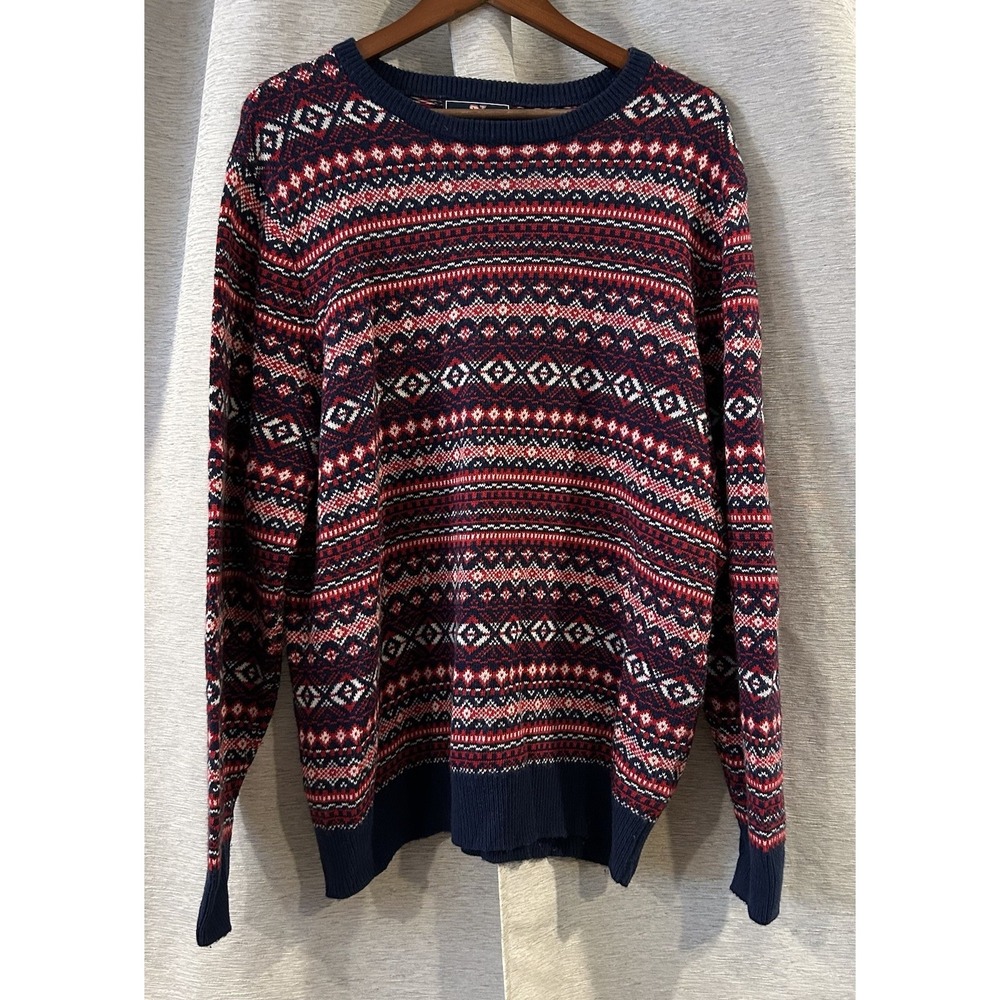 Vineyard Vines Fair‎ Isle Red White Blue Wool Alpaca Blend Crewneck Large